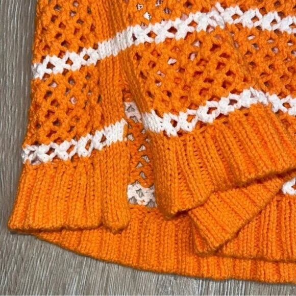 Talbot's Pull Over Open Weave Striped Cotton Sweater Side slits Orange plus 2X - Picture 4 of 8
